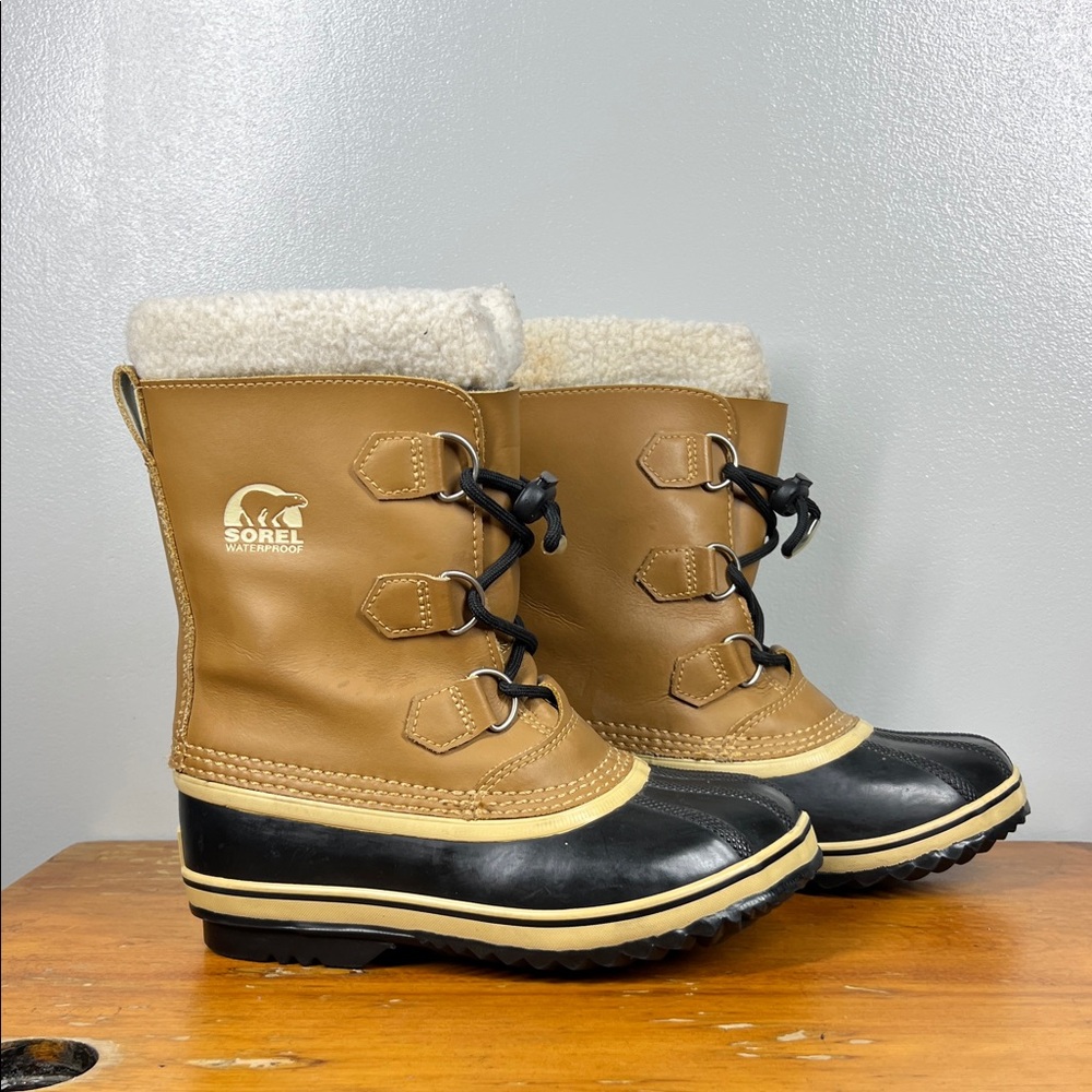 Sorel Kids Waterproof Tan and Black Winter Boots